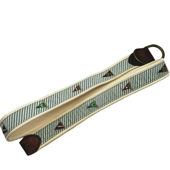 POLO RALPH LAUREN‎ Men\'s Large Flag Belt Nautical yacht club Embroidered Leather main image 2